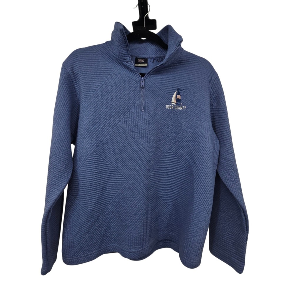 Vintage MV Sport Pullover Womens L Blue Door County WI Sailboat 1/4 Zip Quilted